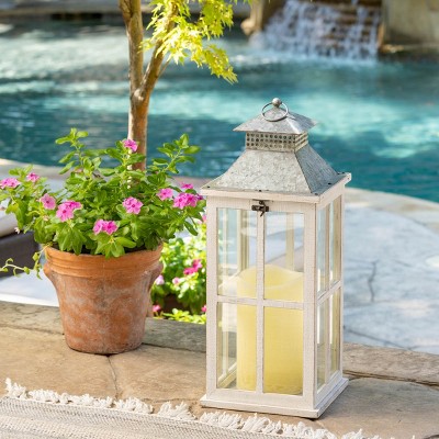Coastal Whitewash Fir Wood Hanging Candle Lantern