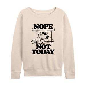 Women's - Peanuts - Snoopy Joe Cool Nope Not Today Lightweight French Terry Wide Neck Long Sleeve Shirt - 1 of 4