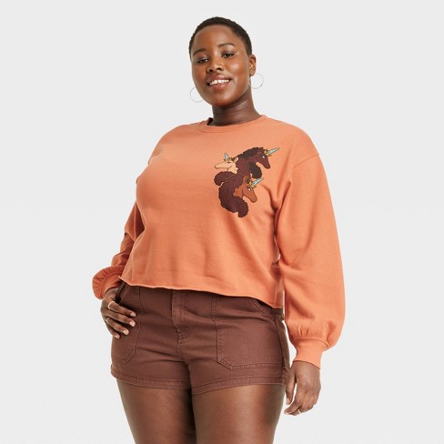 Women's Afro Unicorn 3 Character Graphic Sweatshirt - Rust 3x : Target