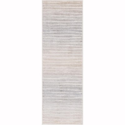 Light Gray Stripe Synthetic Easy-Care Outdoor Runner Rug