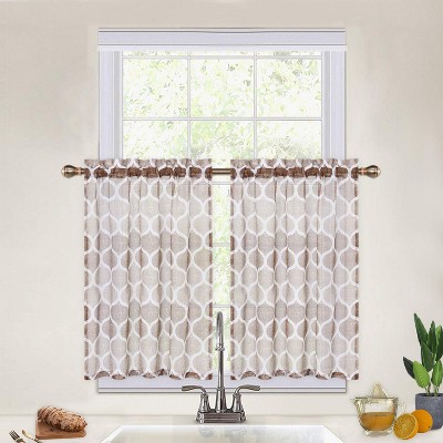 2 Pcs Cross Bamboo Print Sheer Curtains - Translucent Window Decor. Easy to Hang, Ideal for Adding Natural-Chic Vibe to Home Spaces