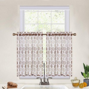 2 Pcs Cross Bamboo Print Sheer Curtains - Translucent Window Decor. Easy to Hang, Ideal for Adding Natural-Chic Vibe to Home Spaces - 1 of 4