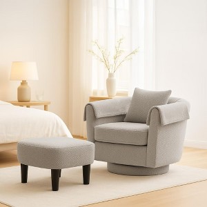 Wooakway Swivel Accent Chair with Ottoman Set Barrel Armchair with Removable Back Pillow with 2 Armrest Covers for Living Room Bedroom Office - 1 of 4