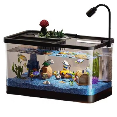 4 Gallon Small Fish Tank, Betta Fish Tank kit with LED Light, Oxygen Generator, Fish Tank Starter Kits for Beta,Goldfish