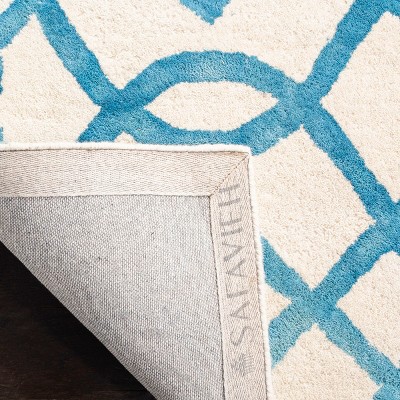 Ivory and Turquoise Hand-Tufted Wool Runner Rug
