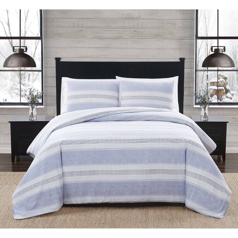 Stripe Flannel Comforter Set Blue/White - London Fog, 1 of 8