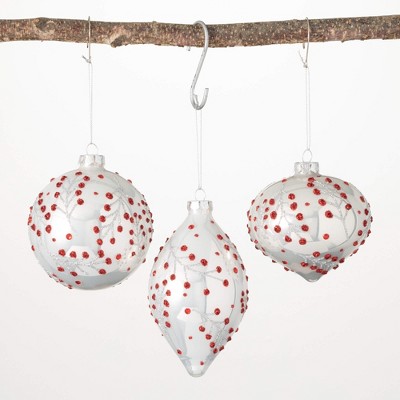 4"H  4"H and 6"H Sullivans Holly Berry Ornament - Set of 3  Red Christmas Ornaments