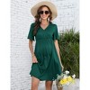 Clearlove Maternity Dress Floral Print V-Neck Midi A-Line Shirred Short Sleeves Ruffled Flowy Summer Boho Baby Shower Photoshoot - 4 of 4