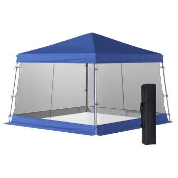 Outsunny 10' x 10' Pop Up Canopy, Foldable Canopy Tent with Carrying Bag, Mesh Sidewalls and 3-Level Adjustable Height for Outdoor, Party, Blue
