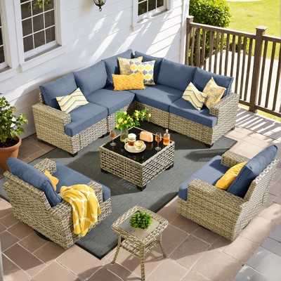 XIZZI Versatile Outdoor Rattan Sectional Sofa Set Collection, 8/9/10-Piece Set w/ Comfy Swivel Chairs, Perfect for Patio Relaxation and Entertaining