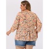 Agnes Orinda Women's Plus Size V Neck Babydoll 3/4 Lantern Sleeve Casual Floral Flowy Blouses - 4 of 4