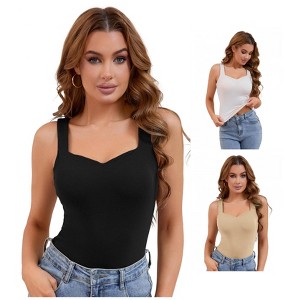 INSPIRE CHIC 3 Packs Women's Wide Strap Sweetheart Neck Undershirt Base Layer Tank Tops with Built in Bra - 1 of 4