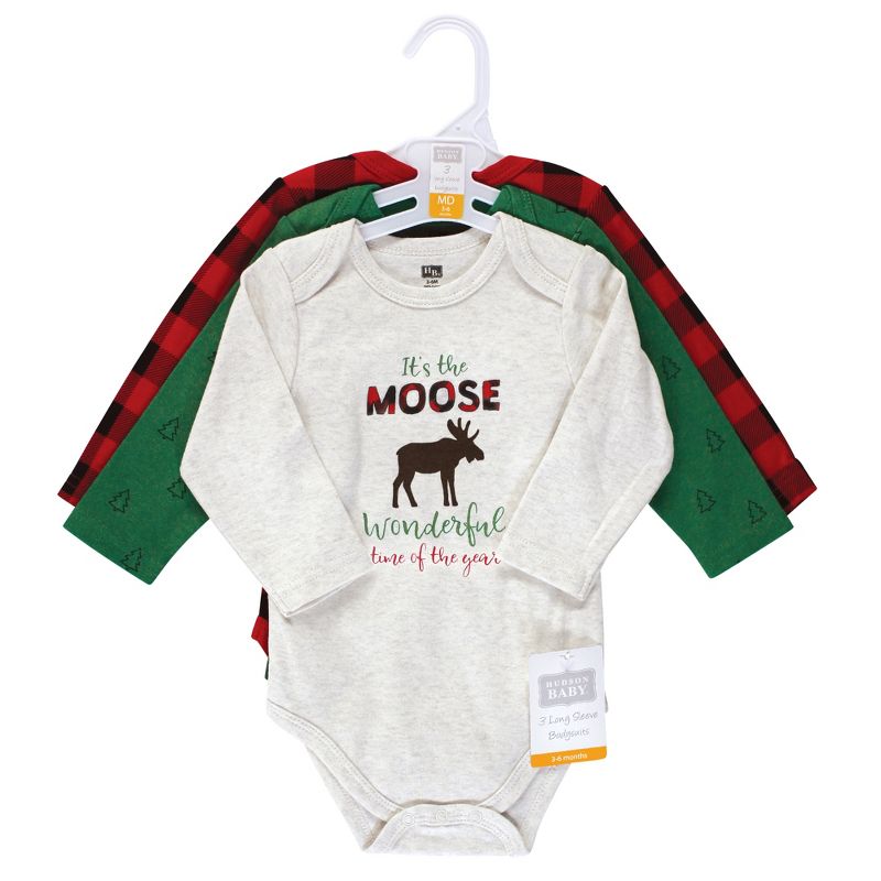 Hudson Baby Unisex Baby Cotton Long-Sleeve Bodysuits, Moose Wonderful Time, 3 of 7