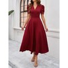 Womens High Waisted V Neck Summer Dress Puff Short Sleeve Casual A Line Flowy Maxi Dress - 3 of 4