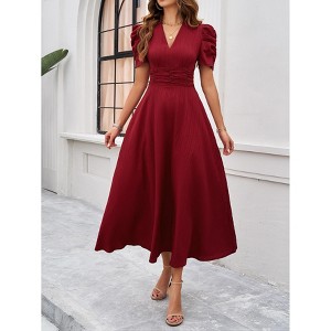 Clearlove Women's Summer Waist Dress Smocked Flutter Short Sleeve V Neck Midi Dresses 2025 New - 1 of 4