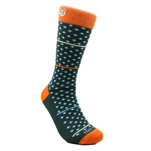 Dark Olive Green with Blue Diamonds Patterned Office Socks from the Sock Panda (Men's Sizes Adult Large) - 1 of 4