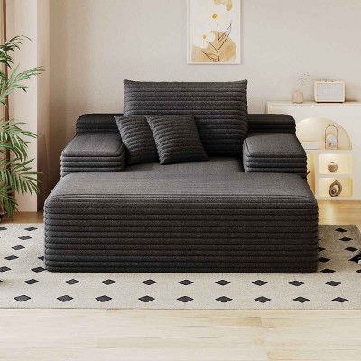 Modern Oversized Sofa Bed Lounger, Chaise with Pillows for Moviebonus Room, Plush Corduroy Fabric Cover Sofa Bed with Foam Filling-Baofuwish