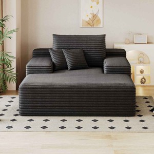 Modern Oversized Sofa Bed Lounger, Chaise with Pillows for Moviebonus Room, Plush Corduroy Fabric Cover Sofa Bed with Foam Filling-Baofuwish - 1 of 4