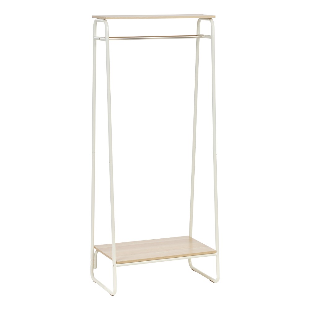 IRIS Metal Garment Rack with 2 Wood Shelves  White and Light Brown  PI-B2