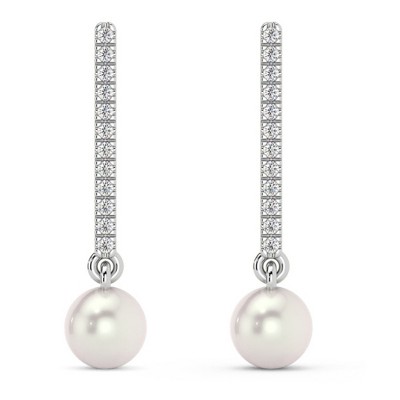 Pompeii3 6mm Pearl & Diamond Dangle Earrings Women's 14k Gold Tennis Earrings Lab Created