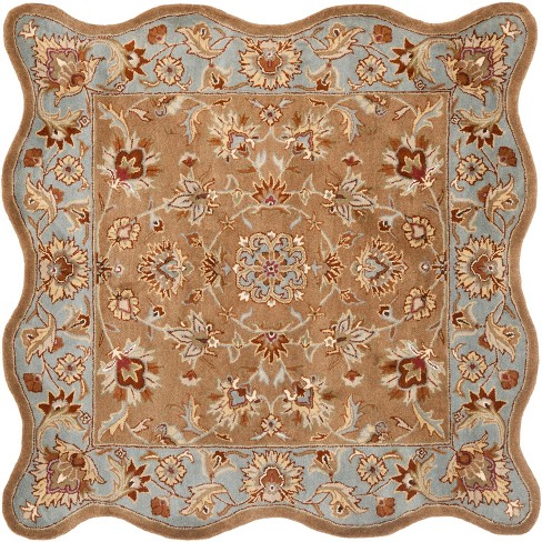 Hand-Tufted Fire Resistant Scalloped Wool McLean Hearth Rug - Brown/Gold