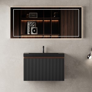 Christopher Knight Home Annabelle Modern Wood Striped Wall-Mounted Bathroom Vanity with Soft-Close Drawer and Quartz Sand Basin - 1 of 4