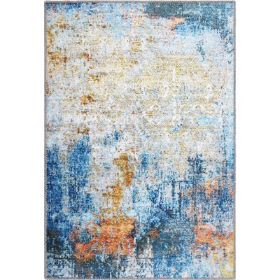 Washable Modern Abstract Rug Non Slip Low Pile Rug Soft Throw Floor Cover Foldable Indoor Carpet for Living Room Bedroom