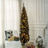 HOMCOM 7' Tall Pre-Lit Slim Noble Fir Artificial Christmas Tree with Realistic Branches, 250 Warm White LED Lights and 499 Tips, Black - 2 of 4