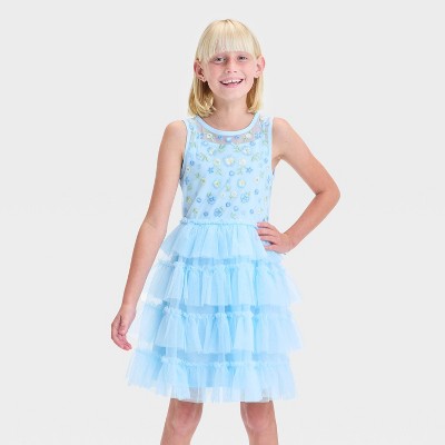 Girls' Sleeveless Embroidered Bodice Tiered Skirt Dress - Cat & Jack™ Blue