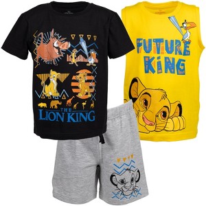 Disney Lion King Toy Story Mickey Mouse Cars T-Shirt Tank Top and French Terry Shorts 3 Piece Outfit Set Toddler - 1 of 4