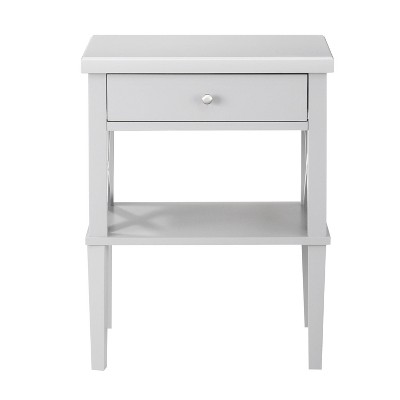 Dove Gray 1-Drawer Hardwood Nightstand with Open Shelf