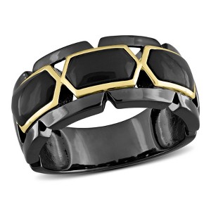EVERLY JEWELRY | Black Rhodium and Yellow Plated Sterling Silver 2 3/8ct TDW Black Onyx Mens Ring - 1 of 4