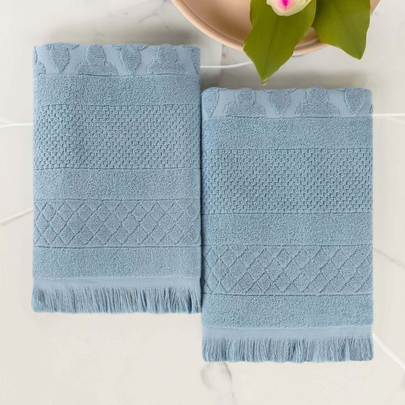 Cotton Geometric Jacquard Plush Soft Absorbent Bath Sheet Set of 2 by Blue Nile Mills, 2 of 9