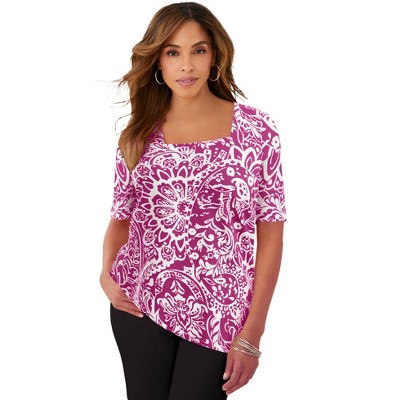 Jessica London Women's Plus Size Stretch Cotton Square Neck Tee