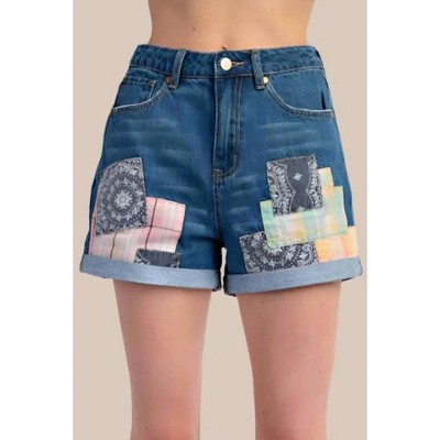 Women's Patchwork Detailed Denim Shorts - Easel
