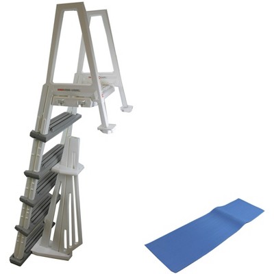 CONFER 6000X Heavy Duty Aboveground In-Pool Swimming Pool Ladder 48"-54" w/ Mat