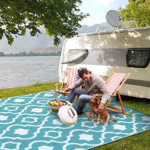Outdoor Rug for Patio Waterproof Reversible Plastic Straw Mat, Moroccan Portable RV Camping Mat for Travel Picnic - 1 of 4