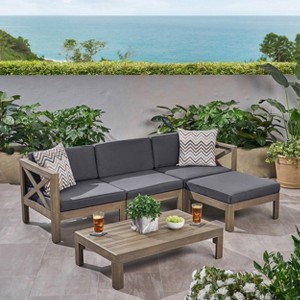 Sapphtopaz Patio Furniture Set Wood L-Shaped Loveseat Outdoor Chairs with Cushions and Coffee Table Sofa Set for Garden, Backyard - 1 of 4