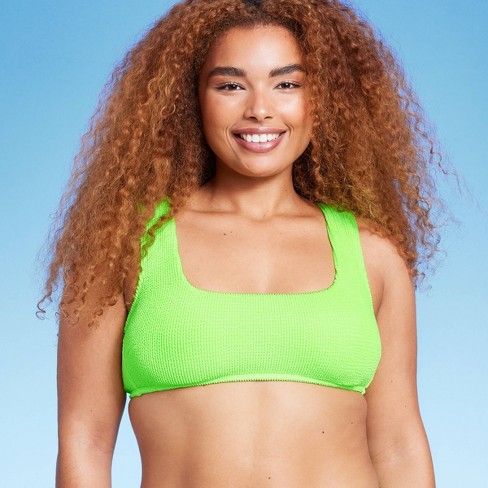 Women's Pucker Square Neck Wide Strap Bralette Bikini Top - Wild Fable™  Bright Green XS