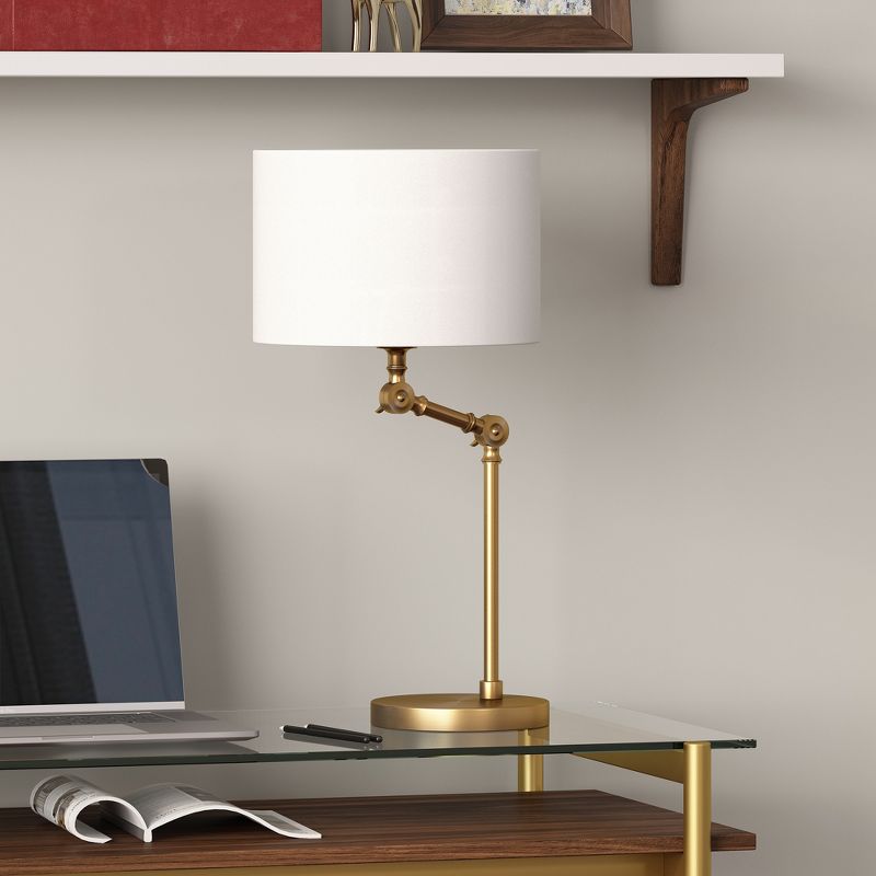 Hampton &#38; Thyme Height-Adjustable Table Lamp with Fabric Shade Brushed Brass/White, 3 of 8