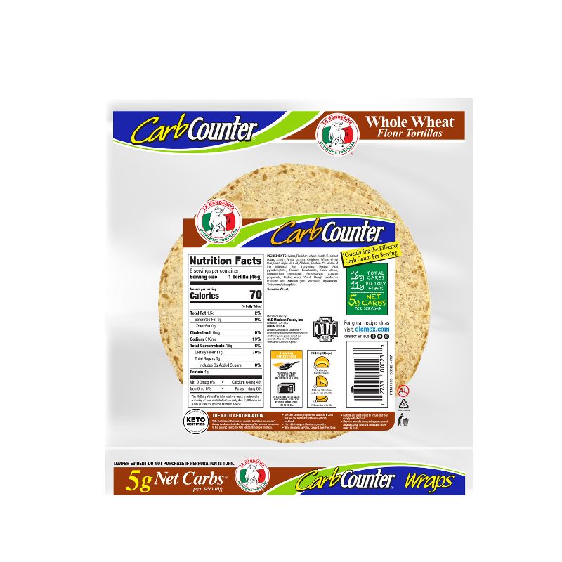 La Banderita Carb Counter Whole Wheat Keto Friendly Tortilla Wraps - 12.7oz/8ct, 3 of 7