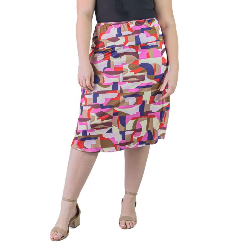 Plus Size Knee Length Abstract Print Elastic Waistband Skirt, 5 of 7