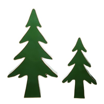 Transpac Metal 24 in. Green Christmas Tree Decor Set of 2