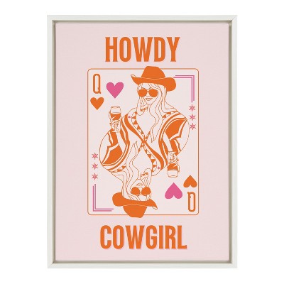 Kate & Laurel All Things Decor 18"x24" Sylvie Howdy Cowgirl Pink Orange Framed Canvas by Honey Island Studio White