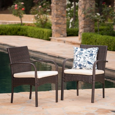 LOEHAVIT Set of 2 Wicker Dining Chairs with Cushions Water-Resistant Patio Chairs Aluminum Frame Outdoor Dining Chairs Poolside Garden Veranda