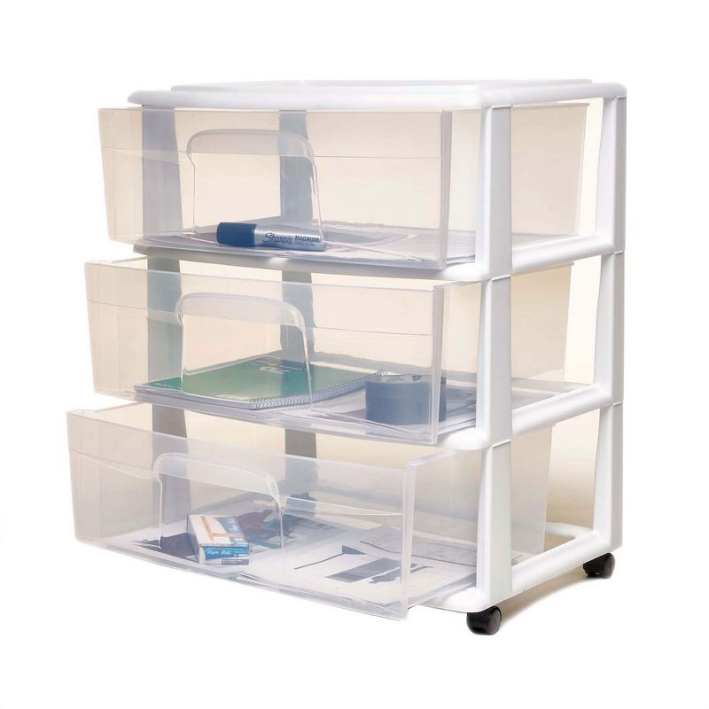Homz Plastic 3 Clear Drawer Compact Home Rolling Storage Container Tower for Small to Medium Sized Items, White Frame, 6 of 8