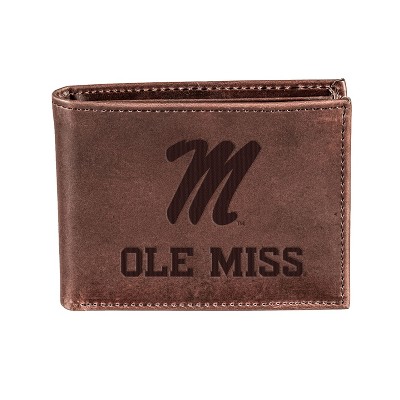 Evergreen NCAA Ole Miss Rebels Brown Leather Bifold Wallet Officially Licensed with Gift Box