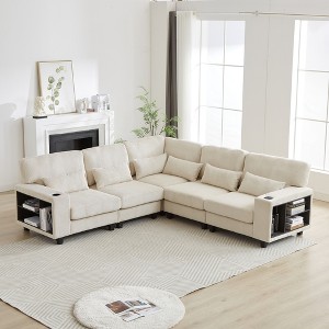 102.75" L-Shaped Modular Sectional Sofa, Modern Corduroy 5-Seater with Storage, Cup Holders & Convertible Design for Living Room, Bedroom, Lounge - 1 of 4