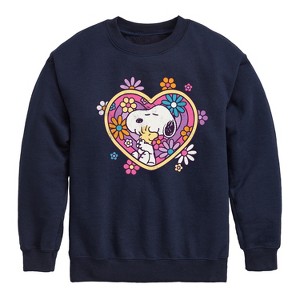 Boys' - Peanuts - Hug Heart Flower Graphic Long Sleeve Fleece Sweatshirt - 1 of 4