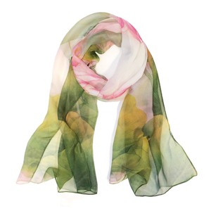 Wrapables Lightweight Sheer Silky Feeling Georgette Scarf, Green Lotus Flower - 1 of 4